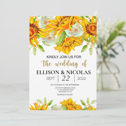Gele Floral Waterverf Wedding Invitation (Staand voorkant)