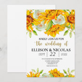 Gele Floral Waterverf Wedding Invitation (Voorkant / Achterkant)