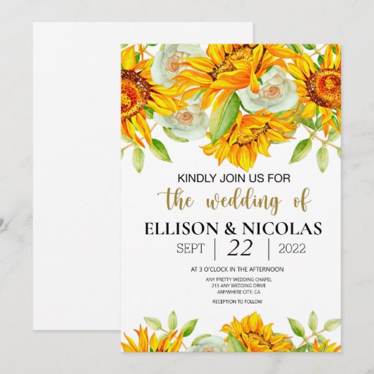 Gele Floral Waterverf Wedding Invitation (Voorkant / Achterkant)