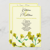 Gele Floral Waterverf Wedding Programmakaart (Voorkant / Achterkant)
