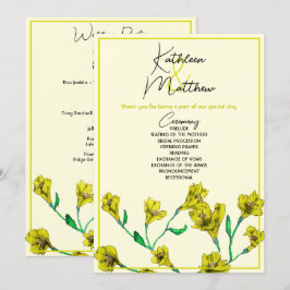 Gele Floral Waterverf Wedding Programmakaart