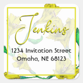 Gele Floral Waterverf Wedding Vierkante Sticker