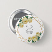 Gele Floral Wed Elegant Gold Glitter Geometric Ronde Button 5,7 Cm (Voorkant /achterkant)