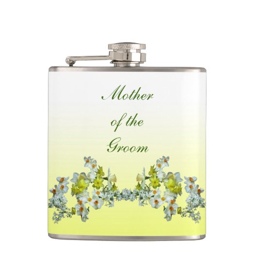 Gele Floral Wedding Moeder van de Groom Heupfles (Voorkant)