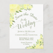 Gele Floral Wedding sparen de Datum kalligrafie Aankondigingskaart (Voorkant)