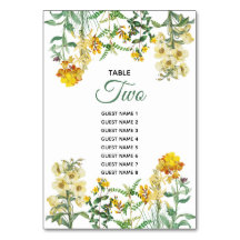 Gele Floral Wedding Table Number Guest Names