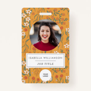 Gele Floral Werknemer Foto ID Sjabloon Badge