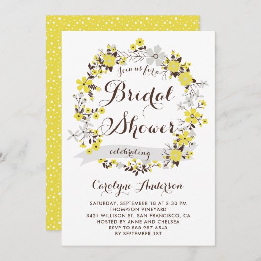 Gele Floral Wreath Bridal Shower Kaart (Voorkant / Achterkant)