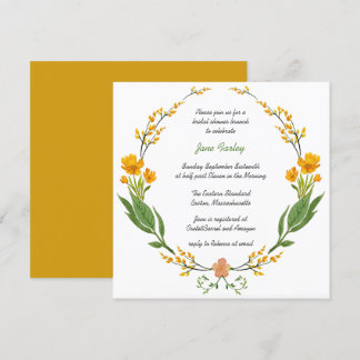 Gele Floral Wreath Invitation Kaart