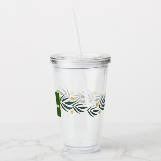 Gele Floral Wreator Initiaal Monogram Naam Acryl Drinkbeker (Links)