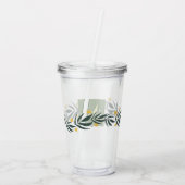 Gele Floral Wreator Initiaal Monogram Naam Acryl Drinkbeker (Achterkant)