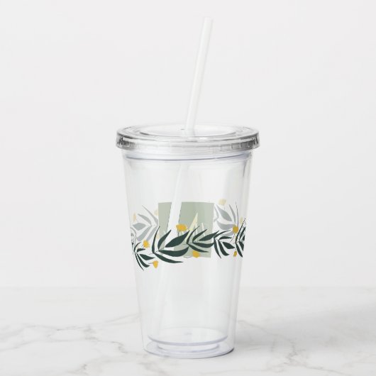 Gele Floral Wreator Initiaal Monogram Naam Acryl Drinkbeker (Achterkant)