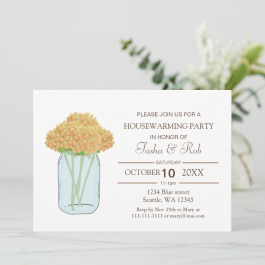 Gele florale mason-pot kaart (Staand voorkant)