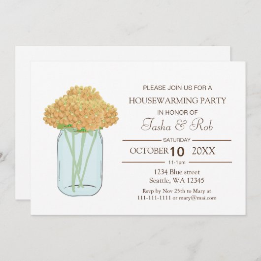 Gele florale mason-pot kaart (Voorkant / Achterkant)