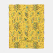 Gele florale naadloze patroonnaam fleece deken (Voorkant)