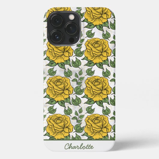 Gele florale naadloze patroonnaam iPhone hoesje (Achterkant)