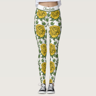 Gele florale naadloze patroonnaam leggings