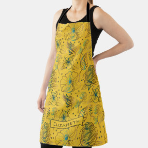 Gele florale naadloze patroonnaam schort