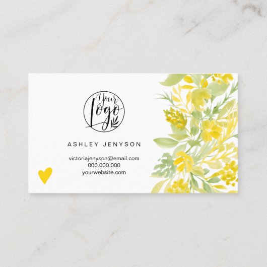 Gele florale waterverf koele logo orde dank u visitekaartje (Achterkant)