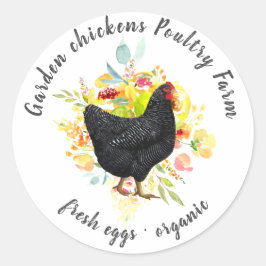 gele florale zwarte kippenhok klassieker ronde sticker