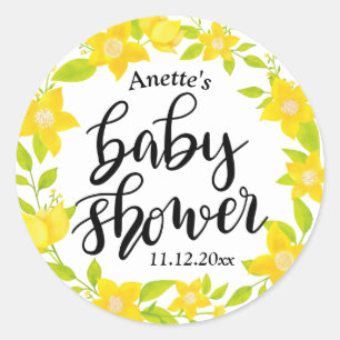 Gele Florals   Handgeschreven Baby shower Ronde Sticker