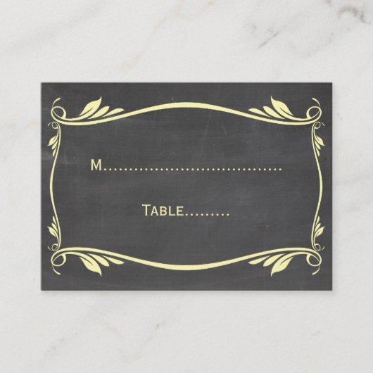 Gele Flourish Chalkboard Place Card Plaatskaartje (Voorkant)