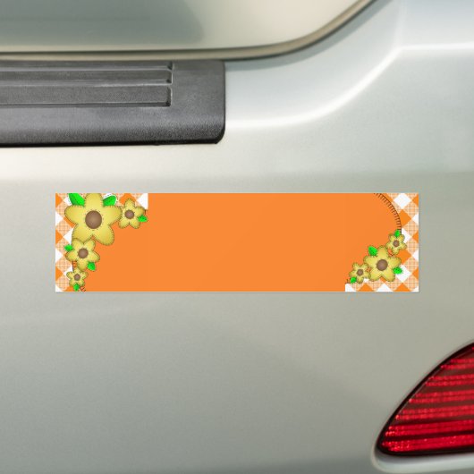 Gele Flower Gingham Background Bumpersticker (Op auto)