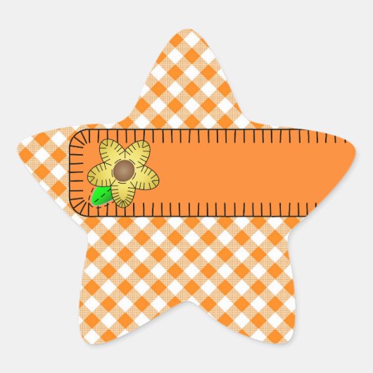 Gele Flower Gingham Background Star Sticker (Voorkant)