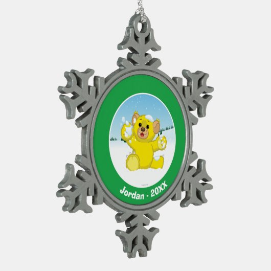 Gele fluffy Cub Tin Sneeuwvlok Ornament (Links)