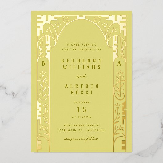 Gele Folie Art Nieuwe Arch Folie Uitnodiging (Voorkant)