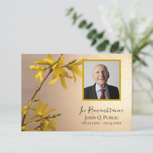 Gele Forsythia Bloemen Bedankt voor uw sympathie (Staand voorkant)