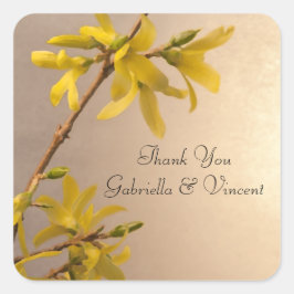 Gele forsythia Wedding Dank je wel voor de tags Vierkante Sticker