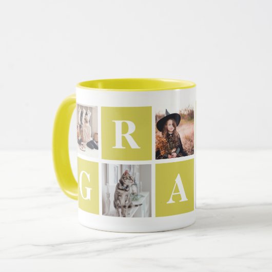 Gele foto Collage Persoonlijke Mugs voor oma Mok (Voorkant links)