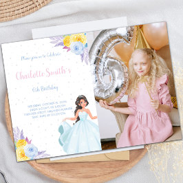 Gele foto Floral Princess Birthday - uitnodigingen