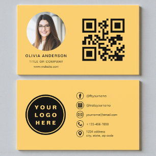 Gele foto met QR-code social media Visitekaartje