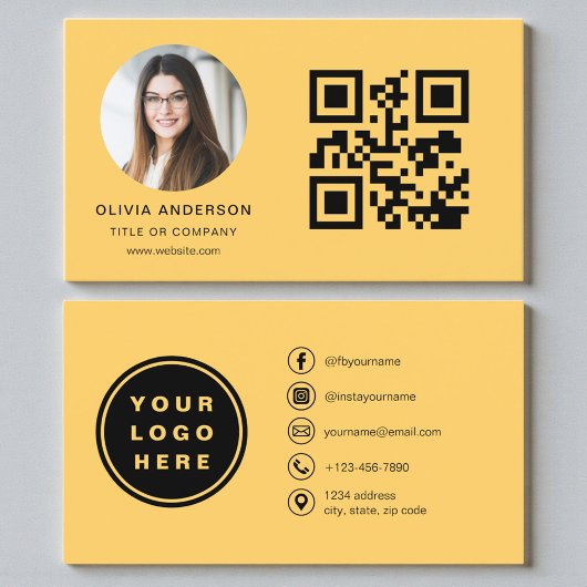 Gele foto met QR-code social media Visitekaartje