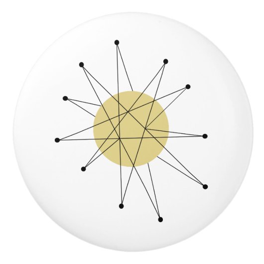 Gele Franciscaanse Starburst Mid Century Modern Keramische Knop (Voorkant)