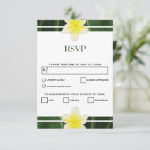 Gele Frangipani Plumeria Wedding RSVP Kaarten (Staand voorkant)