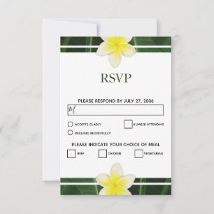Gele Frangipani Plumeria Wedding RSVP Kaarten