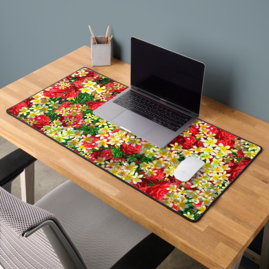 Gele frangipanis en rode rozen, bureaumat (Kantoor 2)