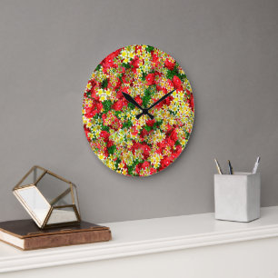 Gele frangipanis en rode rozen, wandklok