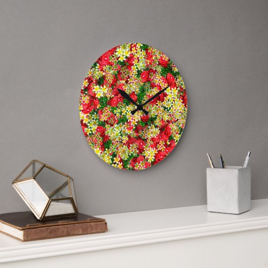 Gele frangipanis en rode rozen, wandklok (Kantoor)