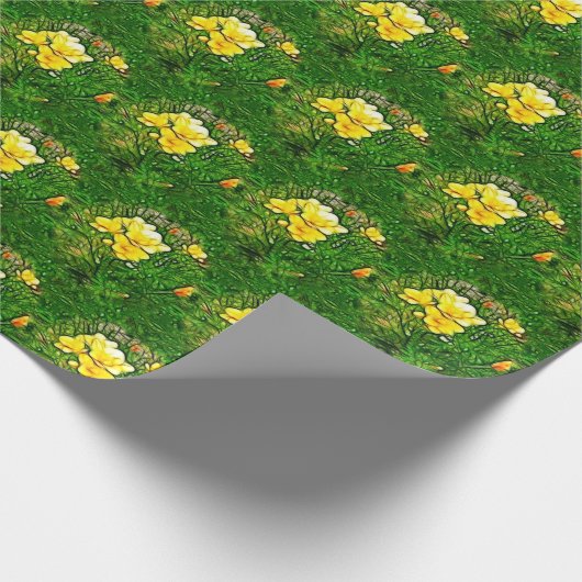 Gele Freesia Bloem op Groene Bladeren Cadeaupapier (Hoek)