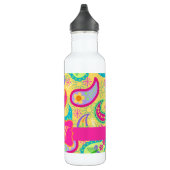 Gele Fuchsia Pink Modern Paisley Monogram Waterfles (Rechts)
