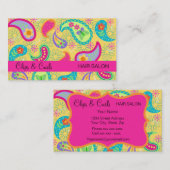 Gele Fuchsia Pink Modern Paisley Whimsy Patroon Visitekaartje (Voorkant / Achterkant)