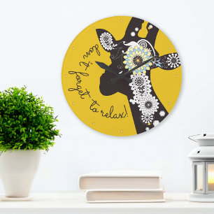 Gele Funky Grappige Giraffe Ontspanning Grote Klok