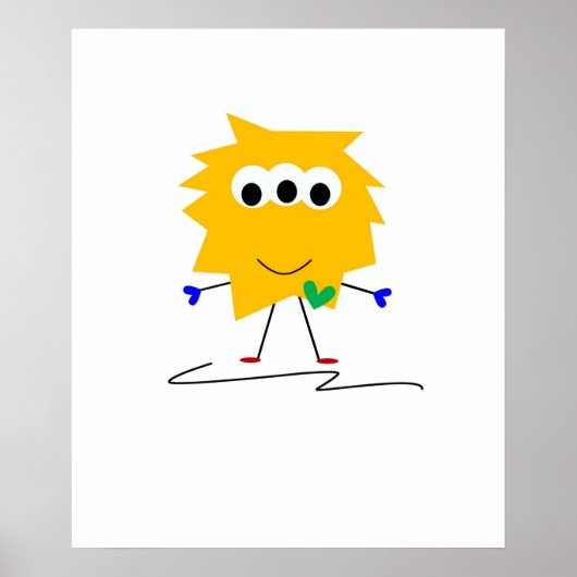 Gele Fuzzy Monster Poster (Voorkant)