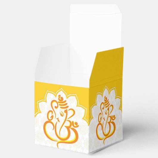 Gele Ganesha met mandala achtergrond Bedankdoosjes (Geopend)