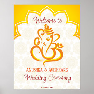Gele Ganesha met mandala achtergrond Hindu Poster