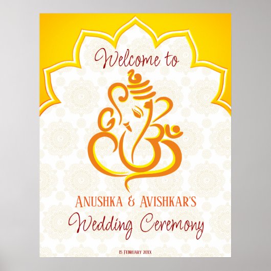 Gele Ganesha met mandala achtergrond Hindu Poster (Voorkant)